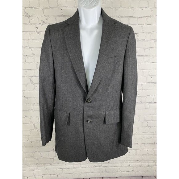 VTG Britches Of Georgetowne Dark Gray Wool Striped Two Button Blazer Jacket 38S - Picture 1 of 12